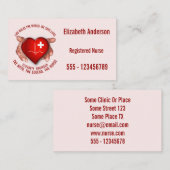 手の赤いハートを持つ公認看護師 名刺 (正面/裏面)