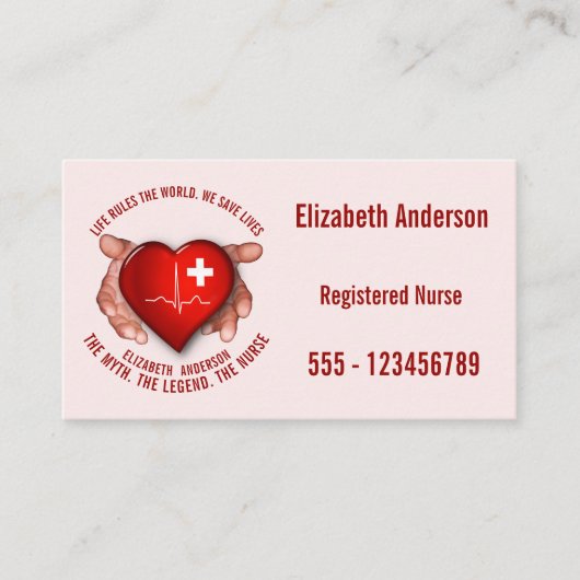 手の赤いハートを持つ公認看護師 名刺 (正面)