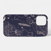 手の輪郭、花の模様のシームレスパターン iPhoneケース (裏面横)
