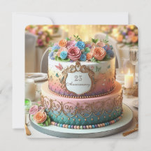 手の込んだカラフルフローラ記念日ケーキ