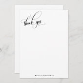 手の込んだシンプル書道の白黒 サンキューカード (正面/裏面)