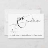 手の込んだシンプル装飾の白黒 出欠カード (正面)