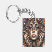 手の込んだ部族的な装飾をインスパイア持つ人 キーホルダー (正面左)