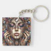 手の込んだ部族的な装飾をインスパイア持つ人 キーホルダー (裏面)