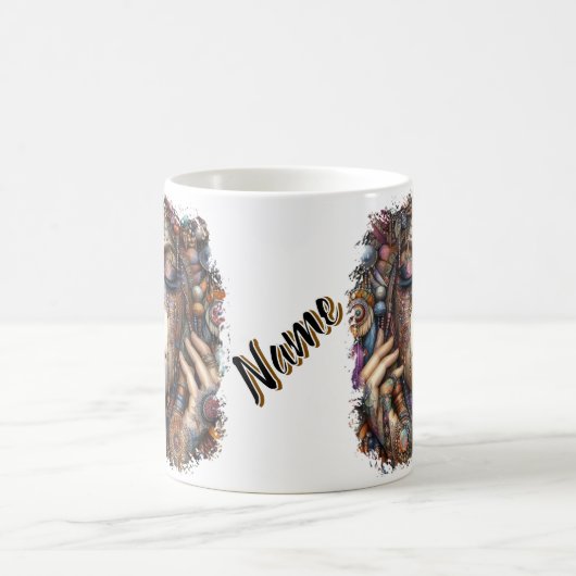 手の込んだ部族的な装飾をインスパイア持つ人 コーヒーマグカップ (中央)