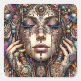 手の込んだ部族的な装飾をインスパイア持つ人 スクエアシール