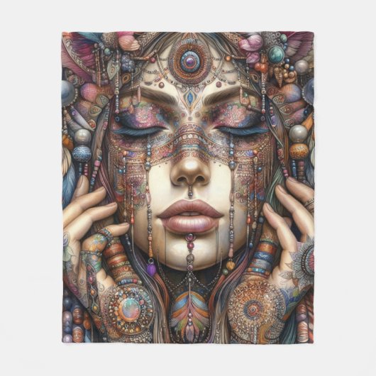 手の込んだ部族的な装飾をインスパイア持つ人 フリースブランケット (正面)