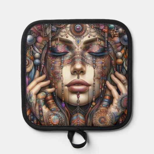 手の込んだ部族的な装飾をインスパイア持つ人 鍋敷き (正面)