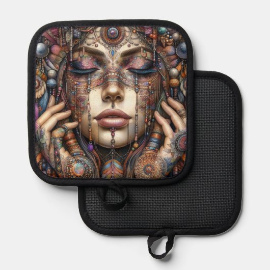 手の込んだ部族的な装飾をインスパイア持つ人 鍋敷き (正面/裏面)