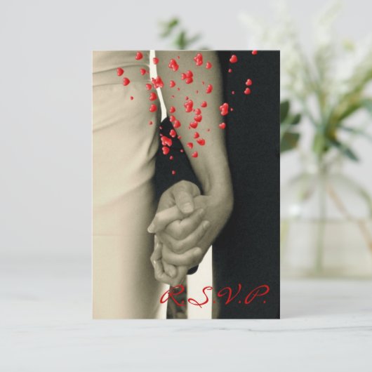 手のBalack白い結婚RSVPの応答の保持 出欠カード (スタンド正面)