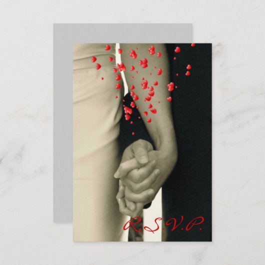 手のBalack白い結婚RSVPの応答の保持 出欠カード (正面/裏面)