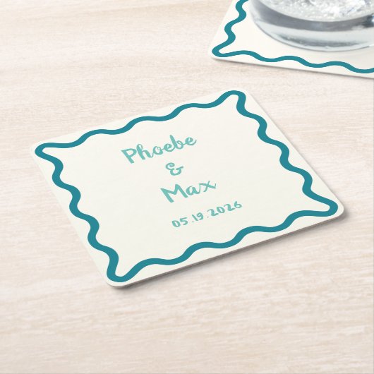 手はっきりしたお洒落結婚波縁どの スクエアペーパーコースター (アングル)