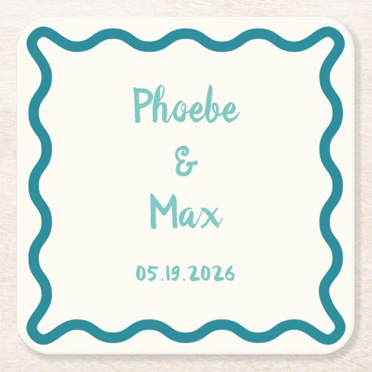 手はっきりしたお洒落結婚波縁どの スクエアペーパーコースター (正面)