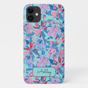 手はっきりした絵を描フローラ赤ブルーピンクモノグラム iPhone 11 ケース