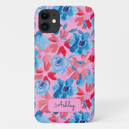 手はっきりした絵を描フローラ赤ブルーピンクモノグラム Case-Mate iPhoneケース (裏面)