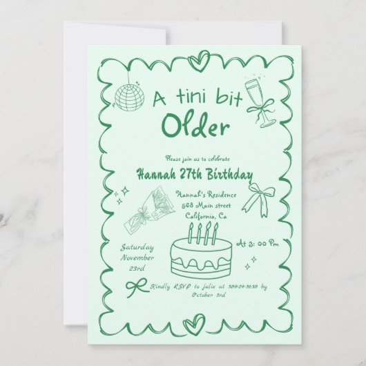 手は少し古いMartini誕生日を描いた 招待状 (正面)