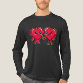 手をつなぐかわいいハートのキャラクター トライブレンドTシャツ