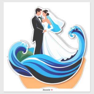 手をつなぐ結婚式のカップルのシルエット シール