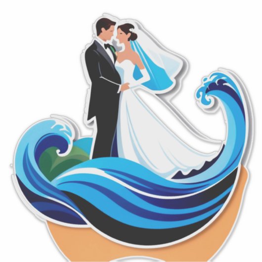 手をつなぐ結婚式のカップルのシルエット シール (正面)