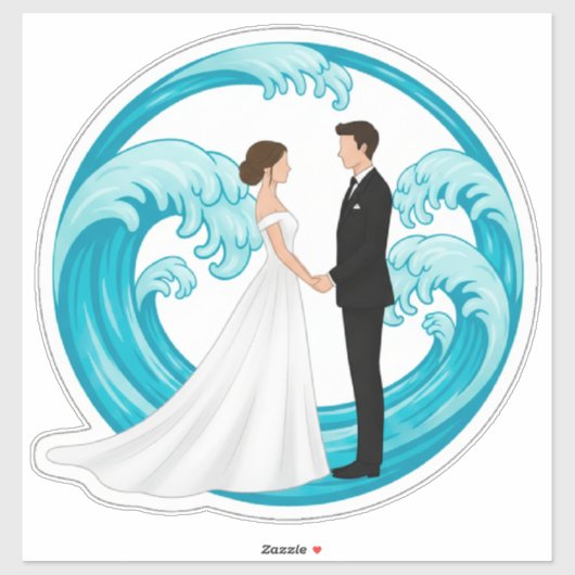 手をつなぐ結婚式のカップルのシルエット シール (シート)