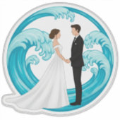 手をつなぐ結婚式のカップルのシルエット シール (正面)