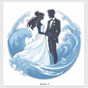 手をつなぐ結婚式のカップルのシルエット シール