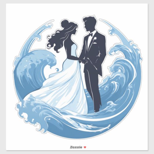 手をつなぐ結婚式のカップルのシルエット シール (シート)