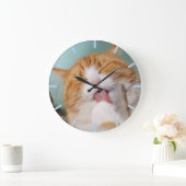 手をなめる猫 ラージ壁時計 (ホーム)