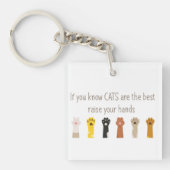 手を上げる猫は最高のおもしろい引用文 キーホルダー (正面)