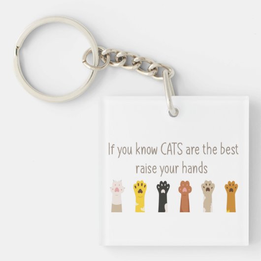 手を上げる猫は最高のおもしろい引用文 キーホルダー (正面)