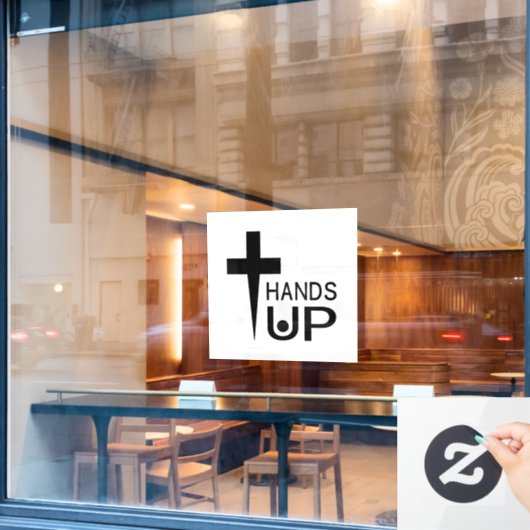 手を上げる ウィンドウサイン (カフェ窓)