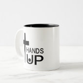 手を上げる ツートーンマグカップ (正面左)