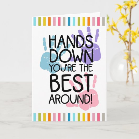 手を下に置く最高の先生 カード (黄色い花)