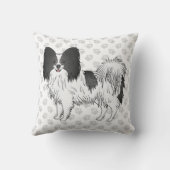 手を使った白黒のパピヨンの漫画の犬 クッション (裏面)