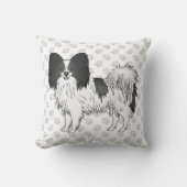 手を使った白黒のパピヨンの漫画の犬 クッション (正面)