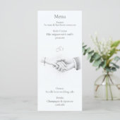 手を取り合うロマンティックなミニマリスト結婚式メニューカード (スタンド正面)