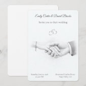 手を取り合うロマンティックなミニマリスト結婚式 招待状 (正面/裏面)