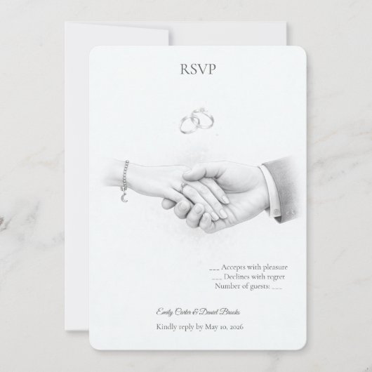 手を取り合うロマンティックなミニマリストRSVP 招待状 (正面)
