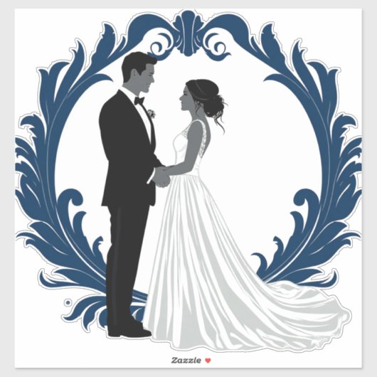 手を取り合う結婚式のカップルのシルエット シール (シート)
