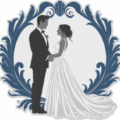 手を取り合う結婚式のカップルのシルエット シール (正面)
