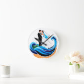 手を取り合う結婚式のカップルのシルエット ラウンド壁時計 (ホーム)