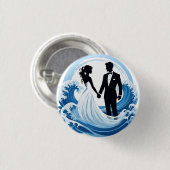 手を取り合う結婚式のカップルのシルエット 缶バッジ (正面&裏面)