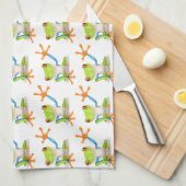 手を差し伸べているカラフルで目が赤いアマガエル キッチンタオル (四つ折り)