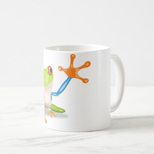 手を差し伸べているカラフルで目が赤いアマガエル コーヒーマグカップ (正面右)