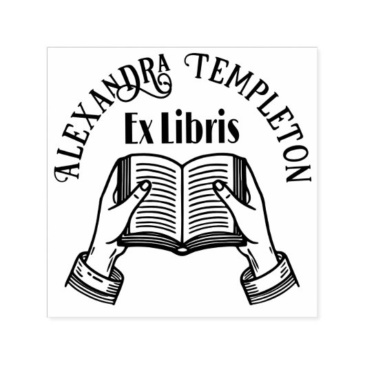 手を広げたオープンブック #1PS エクスリブリス 本の名前 セルフインキングスタンプ (デザイン)