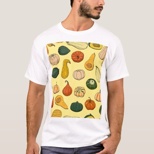 手を引いた斜線、シームレスな野菜パターン。 Tシャツ (正面)