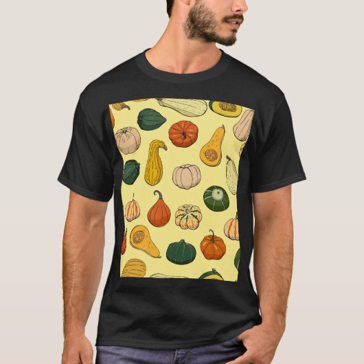 手を引いた斜線、シームレスな野菜パターン。 Tシャツ (正面)