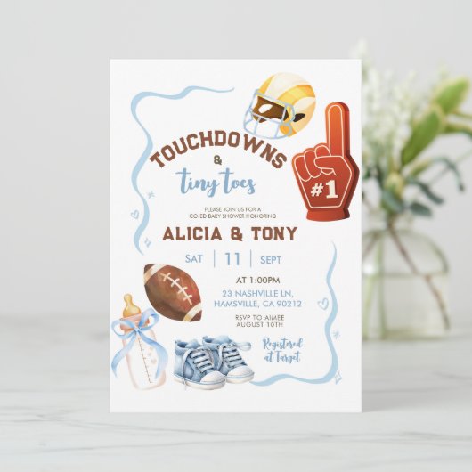 手を引いた男の予測できな子のタッチダウンと小さな足の指 招待状 (スタンド正面)