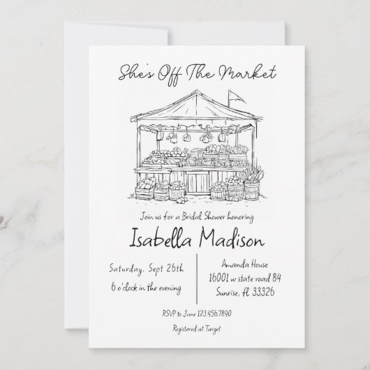 手を引いて彼女は市場のブライダルシャワーから離れている 招待状 (正面)