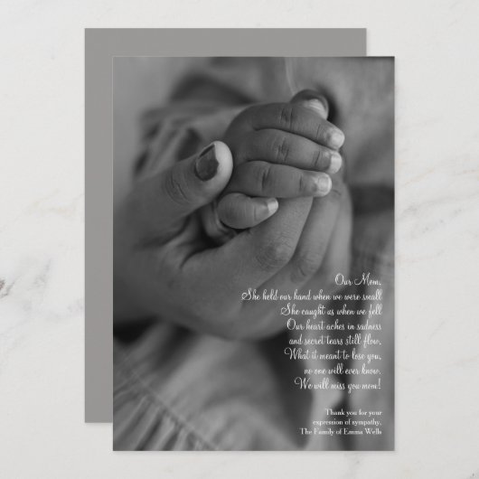 手を持ってママ悔やみや弔慰サンキューカード 招待状 (正面/裏面)